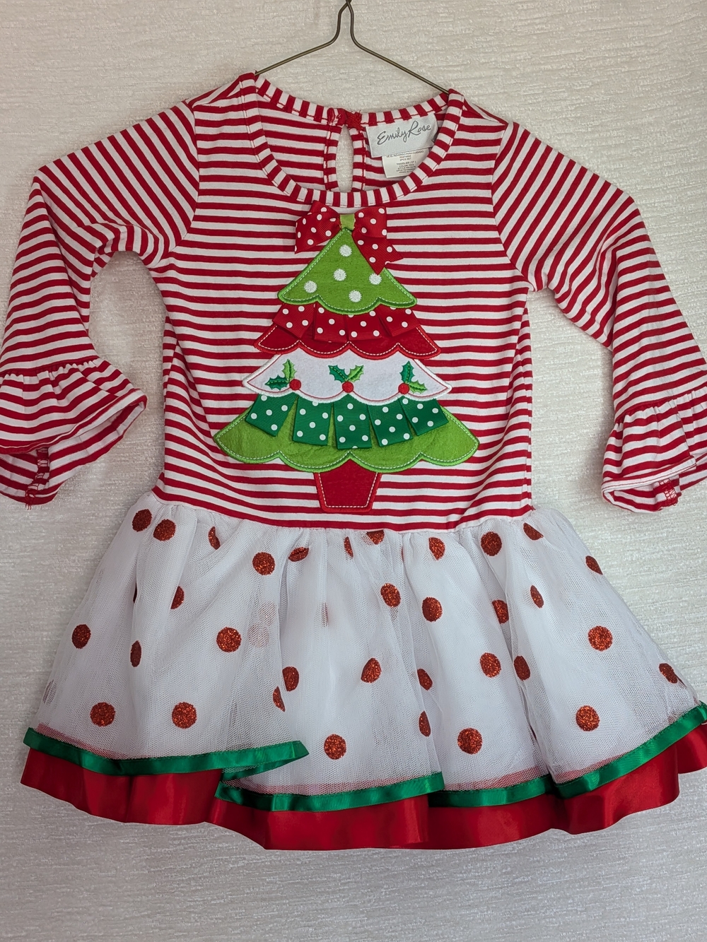 Emily Rose Red and White Striped Holiday Tutu Dress With Tree Applique 2T EUC